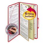 Smead Six-Section Pressboard Top Tab Classification Folders, Six SafeSHIELD Fasteners, 2 Dividers, Legal Size, Bright Red, 10/Box View Product Image