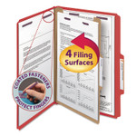 Smead Four-Section Pressboard Top Tab Classification Folders, Four SafeSHIELD Fasteners, 1 Divider, Legal Size, Bright Red, 10/Box (SMD18731) View Product Image