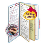 Smead Six-Section Pressboard Top Tab Classification Folders, Six SafeSHIELD Fasteners, 2 Dividers, Legal Size, Blue, 10/Box View Product Image