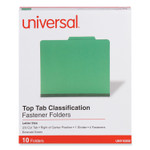 Universal Bright Colored Pressboard Classification Folders, 2" Expansion, 1 Divider, 4 Fasteners, Letter Size, Emerald Green, 10/Box (UNV10202) View Product Image