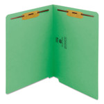 Smead Heavyweight Colored End Tab Fastener Folders, 0.75" Expansion, 2 Fasteners, Letter Size, Green Exterior, 50/Box View Product Image