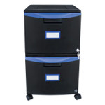 Storex Two-Drawer Mobile Filing Cabinet, 2 Legal/Letter-Size File Drawers, Black/Blue, 14.75" x 18.25" x 26" View Product Image