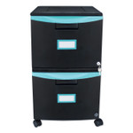 Storex Two-Drawer Mobile Filing Cabinet, 2 Legal/Letter-Size File Drawers, Black/Teal, 14.75" x 18.25" x 26" View Product Image