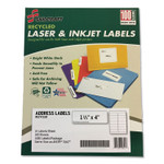 AbilityOne 7530016736513 SKILCRAFT Recycled Laser and Inkjet Labels, Inkjet/Laser Printers, 1.33 x 4, White, 14/Sheet, 100 Sheets/Box Product Image 