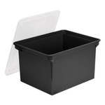 Storex Plastic File Tote, Letter/Legal Files, 18.5" x 14.25" x 10.88", Black/Clear View Product Image