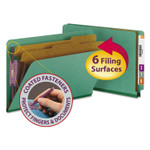 Smead End Tab Pressboard Classification Folders, Six SafeSHIELD Fasteners, 2" Expansion, 2 Dividers, Legal Size, Green, 10/Box View Product Image