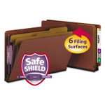 Smead End Tab Pressboard Classification Folders, Six SafeSHIELD Fasteners, 2" Expansion, 2 Dividers, Legal Size, Red, 10/Box View Product Image