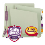 Smead End Tab Pressboard Classification Folders, Two SafeSHIELD Coated Fasteners, 3" Expansion, Letter Size, Gray-Green, 25/Box View Product Image
