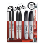 Sharpie Mixed Point Size Permanent Markers, Assorted Tip Sizes/Types, Black, 6/Pack View Product Image