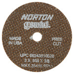 Norton Reinforced Cut-Off Wheel  Type 1  3 In Dia  .035 In Thick  3/8 Arbor  60 Grit (547-66243510628) View Product Image