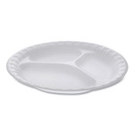 Pactiv Evergreen Placesetter Satin Non-Laminated Foam Dinnerware, 3-Compartment Plate, 9" dia, White, 500/Carton (PCT0TH10011) View Product Image