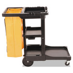 Rubbermaid Commercial Multi-Shelf Cleaning Cart, Plastic, 4 Shelves, 1 Bin, 20" x 45" x 38.25", Black (RCP617388BK) Product Image 