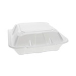 Pactiv Evergreen Vented Foam Hinged Lid Container, Dual Tab Lock, 3-Compartment, 9.13 x 9 x 3.25, White, 150/Carton (PCTYTD199030000) View Product Image