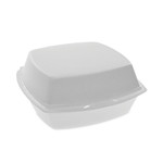 Pactiv Evergreen Foam Hinged Lid Container, Single Tab Lock, 6.38 x 6.38 x 3, White, 500/Carton (PCTYTH100800000) View Product Image