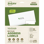 Avery Eco-Friendly Address Labels for Laser and Inkjet Printers, 1" x 2?" - 1" Width x 2 5/8" Length - Permanent Adhesive - Rectangle - Inkjet, Laser - Matte White Product Image 