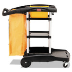 Rubbermaid Commercial High Capacity Cleaning Cart, Plastic, 4 Shelves, 2 Bins, 21.75" x 49.75" x 38.38", Black (RCP9T7200BK) View Product Image