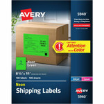 Avery Neon Shipping Labels, 8-1/2" x 11" , 100 Labels (5940) - x 8 1/2" Width x 11" Length - Full Sheet - Permanent Adhesive - Rectangle - Laser Product Image 