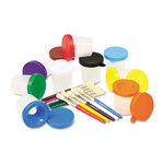Creativity Street No-Spill Cups and Coordinating Brushes, Assorted Color Lids/Clear Cups, 10/Set View Product Image