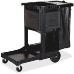 Rubbermaid Commercial Executive Janitor Cleaning Cart - 3 Shelf - 8" , 4" Caster Size - 21.75" Width x 46" Depth x 38" Height - Black Product Image 