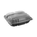 Pactiv Evergreen EarthChoice Vented Dual Color Microwavable Hinged Lid Container, 3-Comp Base/Lid, 34 oz, 10.5x9.5x3, Blk/Clr, Plastic, 132/CT (PCTDC109330B000) View Product Image