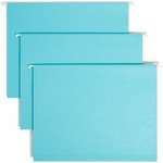 Smead Colored 1/5 Tab Cut Letter Recycled Hanging Folder - 8 1/2" x 11" - Top Tab Location - Assorted Tab Position - 11 pt. - Aqua Product Image 