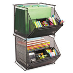 Safco Onyx Stackable Mesh Storage Bin, 4 Compartments, Steel Mesh, 14 x 15.5 x 11.75, Black View Product Image