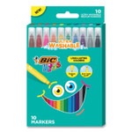 BIC Kids Ultra Washable Markers, Medium Bullet Tip, Assorted Colors, 10/Pack (BICBKCM10AST) View Product Image