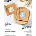 Avery Sure Feed Glossy White Square Labels - Waterproof - 2" Width x 2" Length - Permanent Adhesive - Square - Inkjet, Laser Product Image 