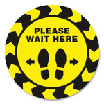 Avery Social Distancing Floor Decals, 10.5" dia, Please Wait Here, Yellow/Black Face, Black Graphics, 5/Pack View Product Image