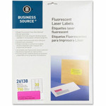 Business Source Neon Labels - 1" Width x 2 5/8" Length - Permanent Adhesive - Rectangle - Laser - Neon Pink Product Image 