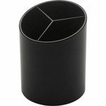 Business Source Large 3-Compartment Plastic Pencil Cup - 3" Height x 3" Width x 4.1" Depth - Plastic - Black Product Image 