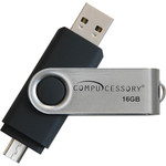 Compucessory Flash Drive, USB 2.0, 16GB, 3/4"Wx2-3/4"Lx1/4"H,Black/Silver (CCS26471) View Product Image