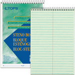 TOPS Steno Book - 80 Sheets - Wire Bound - Gregg Ruled Margin - 6" x 9" Sheet Size - Green Tint Paper Product Image 