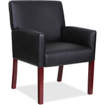 Lorell Full-sided Upholstered Arms Guest Chair - Black Seat Color - Leather Seat Material - Black Back Color - Leather Back Material - Mahogany Frame Color Product Image 