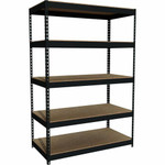 Lorell Fortress Riveted Shelving - 5 Shelf(ves) - 72" Height x 48" Width x 24" Depth - Rust Resistant - 28% Recycled - Black Product Image 