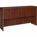 Lorell Essentials Series Stack-on Hutch with Doors - 36" Height x 66.1" Width x 14.8" Depth - 4 Door(s) - Finish: Laminate, Mahogany - Cord Management, Grommet Product Image 
