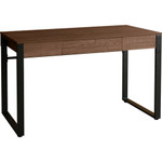 Lorell SOHO Desk with Center Drawer - 30" Height x 47" Width x 23.5" Depth - 1 - Band Edge - Finish: Walnut Product Image 