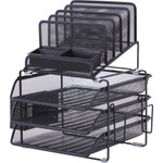 Lorell Divided 4-tier Desktop Organizer - 4 Tier(s) - 15.75" Height x 12.87" Width x 14.37" Depth - Desktop - Black - Plastic, Mesh Product Image 
