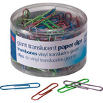 Officemate Translucent Vinyl Paper Clips - Jumbo - 2" Length x 0.5" Width - Blue, Red, Green, Silver, Purple - Vinyl Product Image 