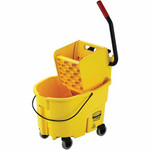 Rubbermaid Commercial Wave Brake Side Press Mop Bucket - 6.50 gal - 16.8" x 15.6" x 18.6" - Tubular Steel, Plastic - Yellow Product Image 
