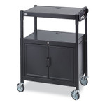 Safco Steel Adjustable AV Cart w/Cabinet, Metal, 3 Shelf, 6 AC Outlets, 40 lb Cap, 26.75x20.5x42, Black, Ships in 1-3 Business Days (SAF8943BL) View Product Image