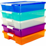 Storex Storage Case - External Dimensions: 14" Length x 14" Width x 3" Height - Latching Closure - Stackable - Assorted Bright - For Classroom Supplies, Paper, Decoration Equipment, Craft Supplies Product Image 