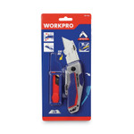 Workpro Quick-Change Folding Utility Knife with Blade Storage,10 Blades, Silver/Blue/Red Product Image 