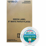Green Label 9" Green Label Economy Paper Plates - Microwave Safe - 9" Diameter - White - Paper Body - 100/Bag Product Image 