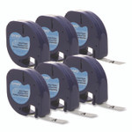 DYMO LetraTag Plastic Label Tape Cassette, 0.5" x 13 ft, Black on Clear, 6/Pack View Product Image