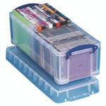 Really Useful Box Snap-Lid CD/DVD Storage Bin, 1.72 gal, 7.13" x 17.25" x 6.25", Clear/Blue View Product Image