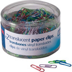 Officemate Translucent Vinyl Paper Clips - No. 2 - Blue, Purple, Green, Red, Silver - Vinyl Product Image 