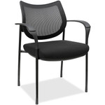 Lorell Mesh Back Guest Chair with Arms - Fabric Seat Material - Plastic Frame Material - Four-legged Base - Black - Armrest Product Image 