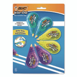 BIC Wite-Out Brand Mini Correction Tape, Non-Refillable, Blue/Purple/Yellow Applicators, 0.2" x 314.4", 6/Pack View Product Image