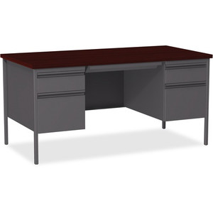 Lorell Fortress Series Double-Pedestal Desk - Rectangle Top - 60" Table Top Width x 30" Table Top Depth x 1.12" Table Top Thickness - 29.50" Height - Office, File - Assembly Required - (LLR60928) Product Image 